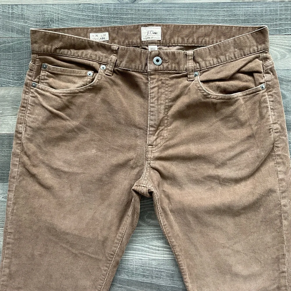 35x32 J Crew 484 Slim Fit Corduroy Pants Men’s Tan Brown 5 pocket Stretch G7128